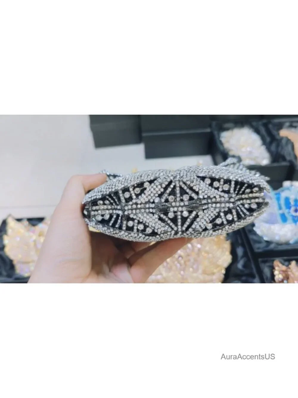 Crystal Embellished Swan Clutch Evening Bag Rhinestone Minaudiere Detachable